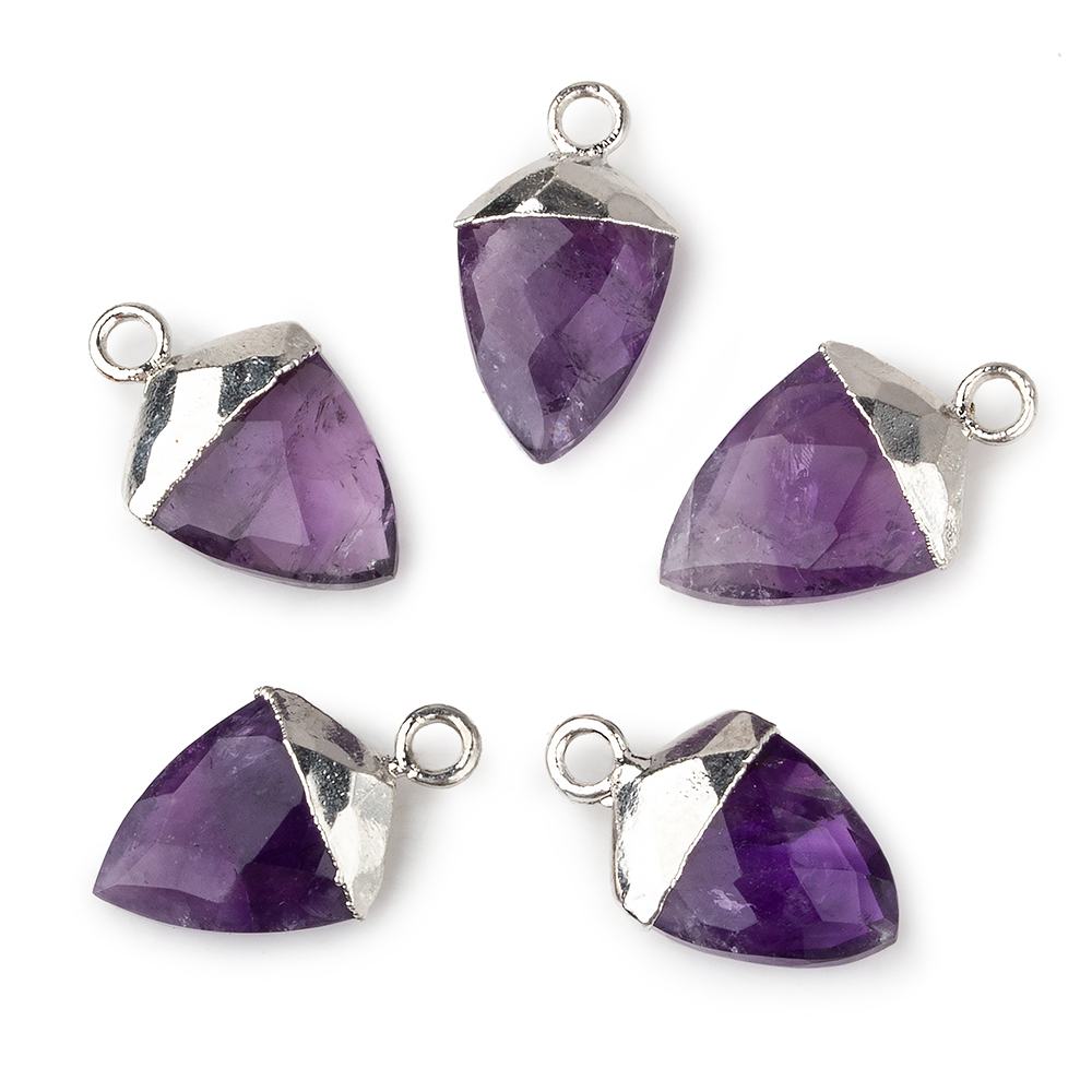 Silver Leafed Amethyst faceted shield Pendant 1 focal bead 14x10mm