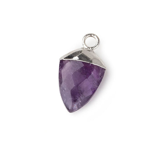 Silver Leafed Amethyst faceted shield Pendant 1 focal bead 14x10mm