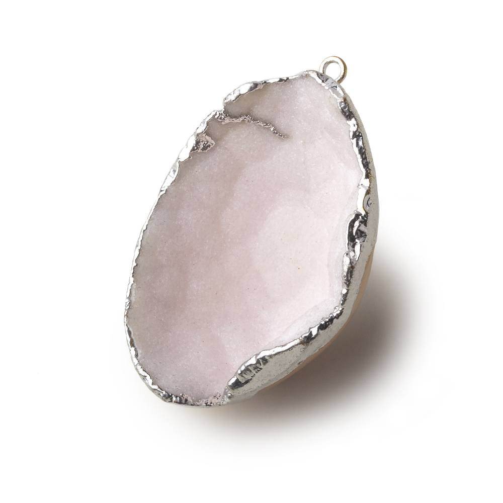 Silver Leafed Baby Pink Concave Drusy Pendant 1 focal bead 42x29x17mm  A Grade