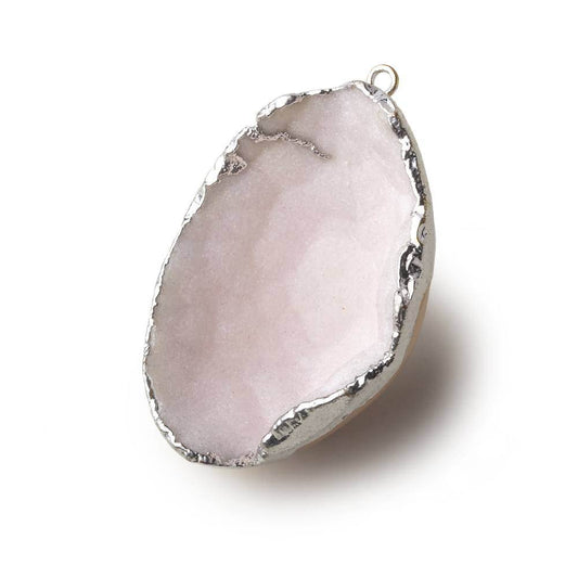 Silver Leafed Baby Pink Concave Drusy Pendant 1 focal bead 42x29x17mm  A Grade
