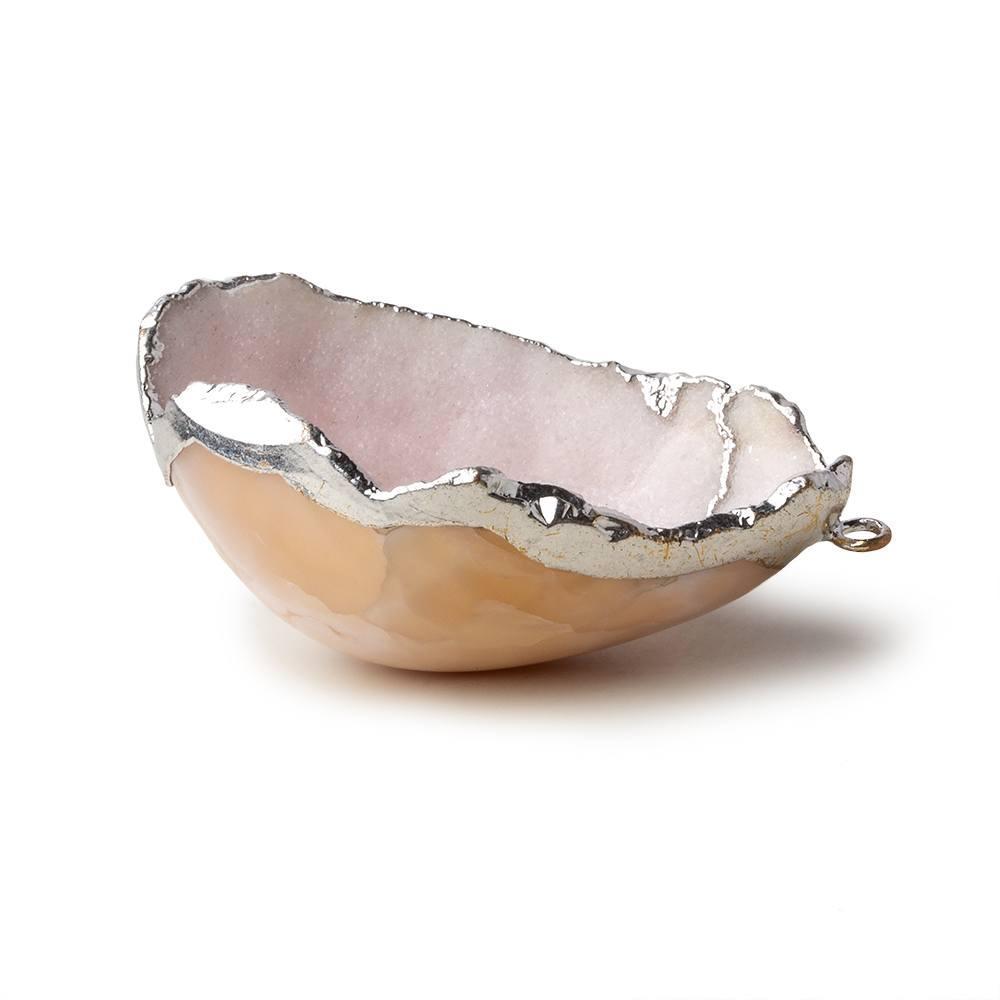 Silver Leafed Baby Pink Concave Drusy Pendant 1 focal bead 42x29x17mm  A Grade