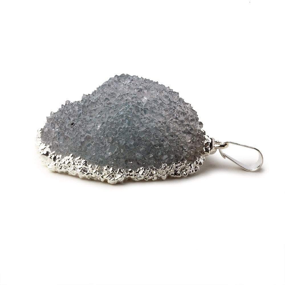 Silver Leafed Blue Grey Convex Drusy Pendant with Bail 1 focal bead 33x36x16mm  A Grade