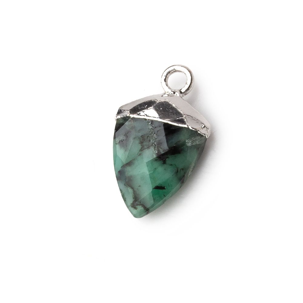 13x10mm Silver Leafed Emerald faceted shield Pendant 1 focal bead