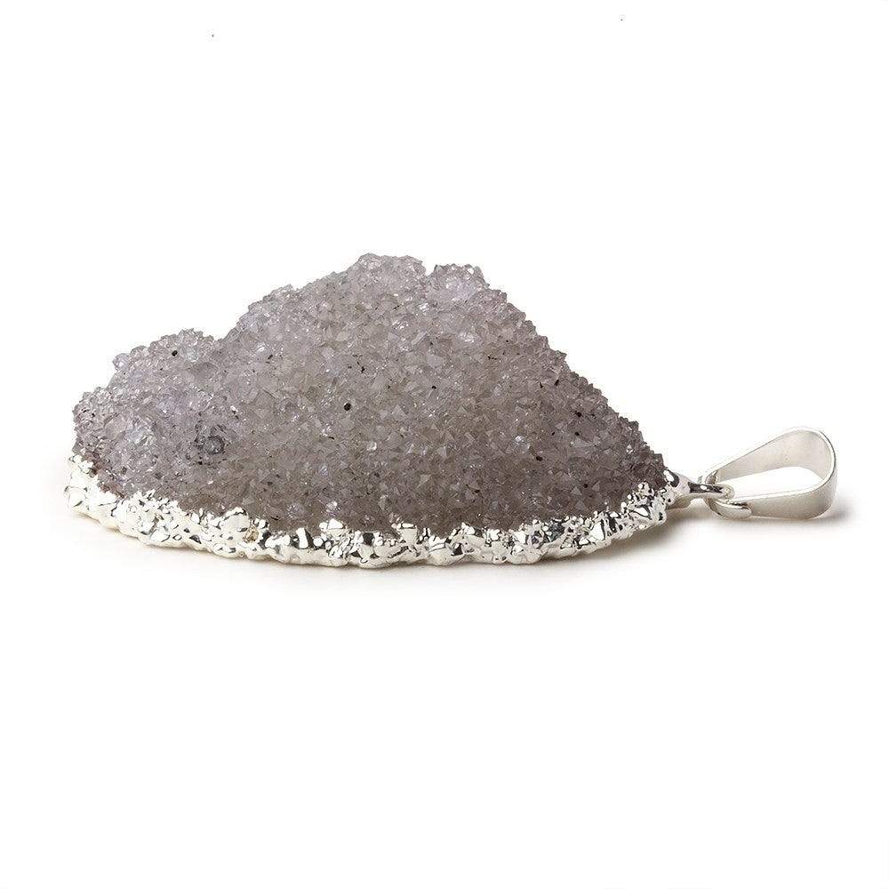 Silver Leafed Ice Grey Convex Drusy Pendant with Bail 1 focal bead 37x27x16mm  A Grade
