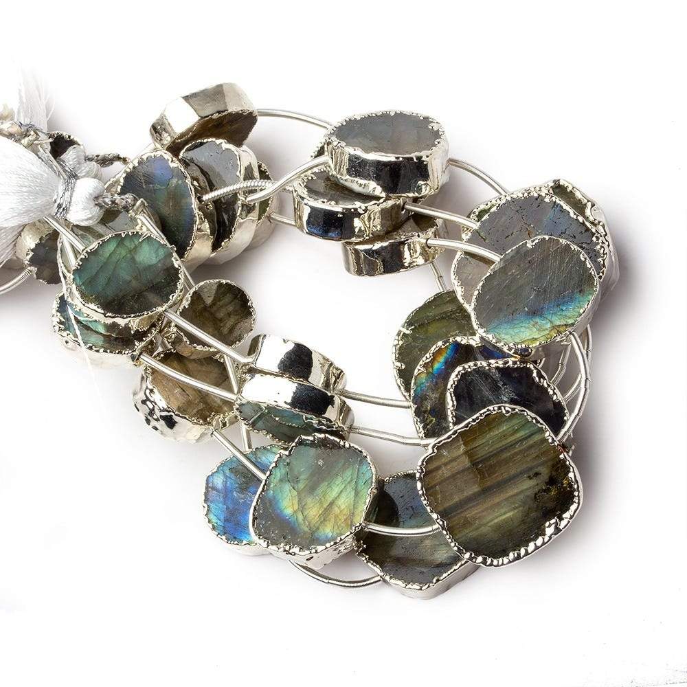Silver Leafed Labradorite plain slice strand 7 beads 11x10-17x17mm