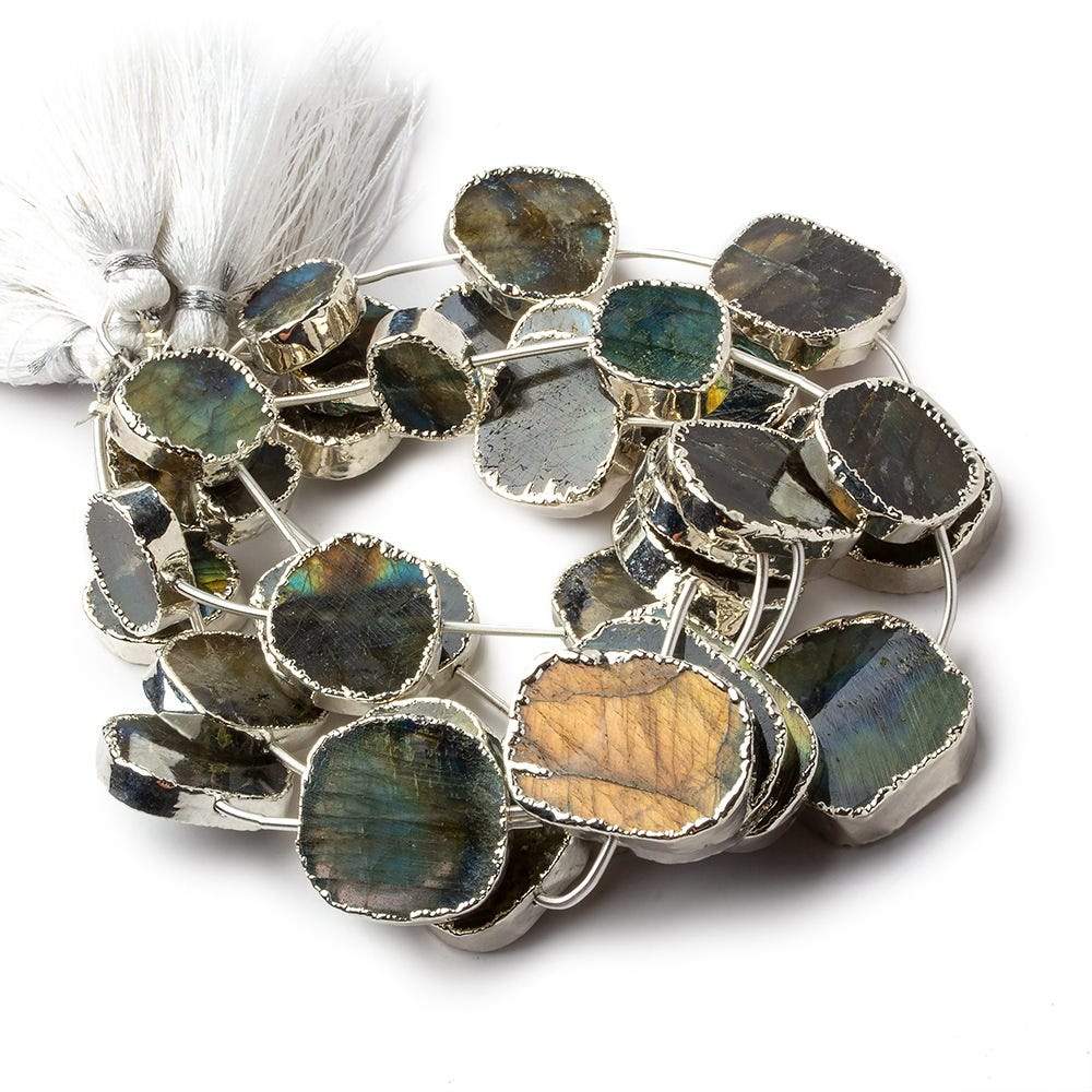 11x9-21x19mm Silver Leafed Labradorite plain slice strand 7 beads