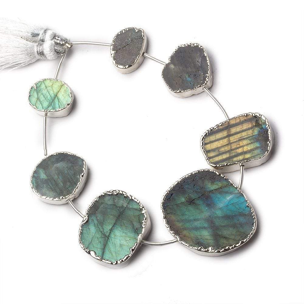 Silver Leafed Labradorite plain slice strand 7 beads 14x11-28x24mm
