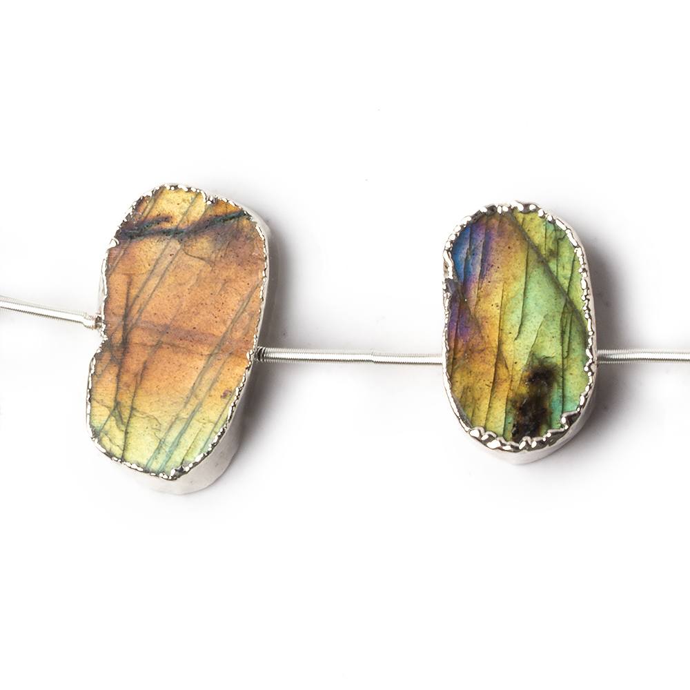 Silver Leafed Labradorite plain slice strand 7 beads 15x11-25x13mm