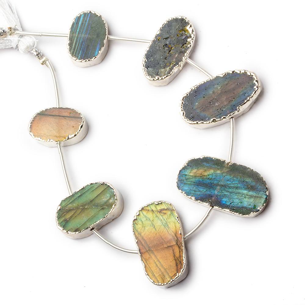 Silver Leafed Labradorite plain slice strand 7 beads 15x11-25x13mm