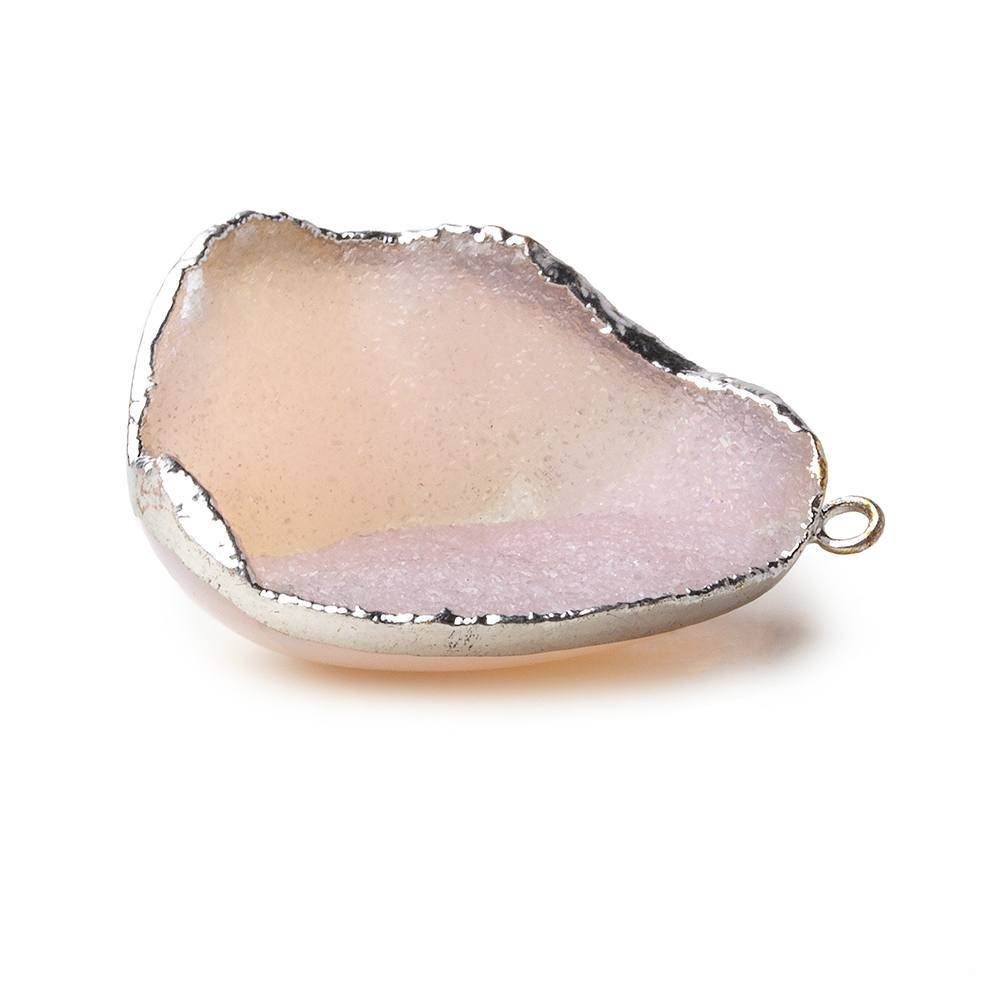 Silver Leafed Pale Pink Concave Drusy Pendant 1 focal bead 33x26x15mm  A Grade