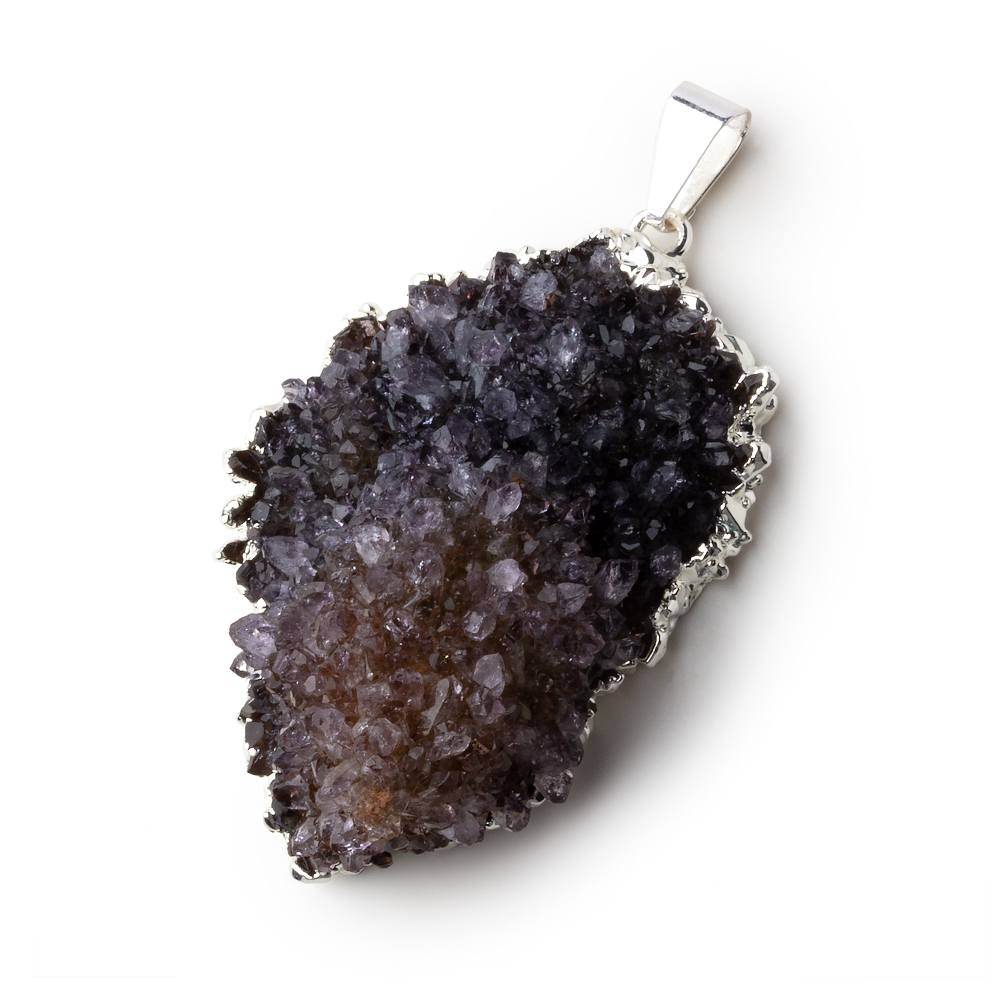 Silver Leafed Purple Crystal Convex Drusy Pendant with Bail 1 focal bead 42x30x17mm  A Grade