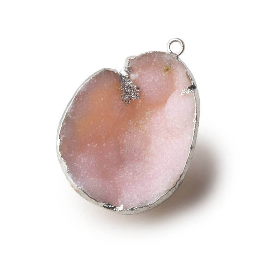 Silver Leafed Rose Pink Concave Drusy Pendant 1 focal bead 31x26x13mm  A Grade
