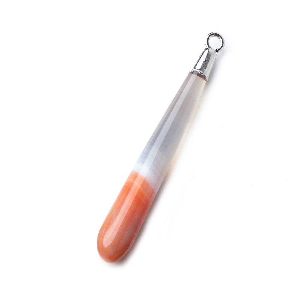Silver Leafed Salmon Orange Banded Agate tear drop Pendant 1 focal bead 40x7mm
