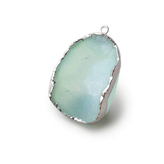 Silver Leafed Seafoam Green Concave Drusy Pendant 1 focal bead 33x25x13mm  A Grade