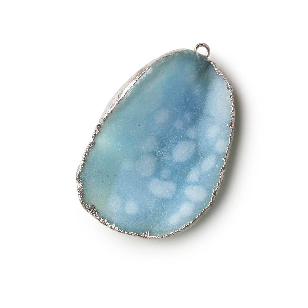 Silver Leafed Sky Blue Concave Drusy Pendant 1 focal bead 38x27x14mm  A Grade