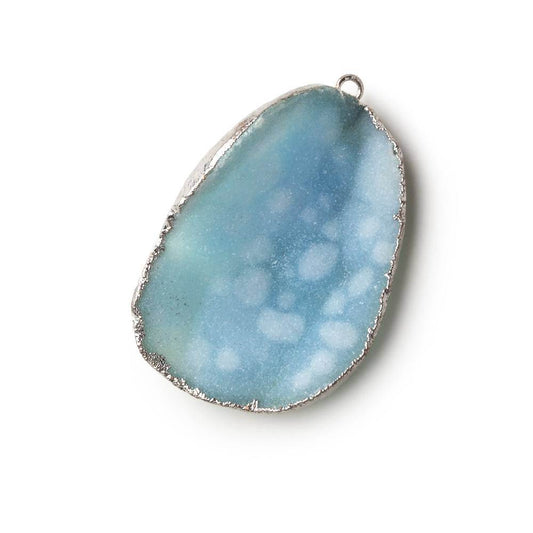 Silver Leafed Sky Blue Concave Drusy Pendant 1 focal bead 38x27x14mm  A Grade
