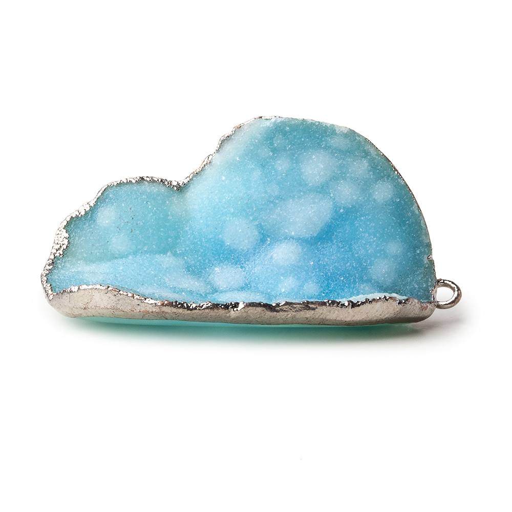 Silver Leafed Sky Blue Concave Drusy Pendant 1 focal bead 38x27x14mm  A Grade