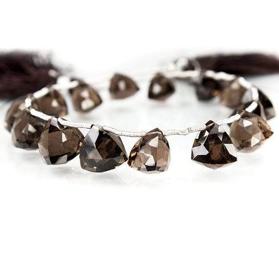 Smoky Quartz Top Drilled Faceted Trillion Beads, 7 inch, 8x8x8-10x10x10mm, 15 pieces