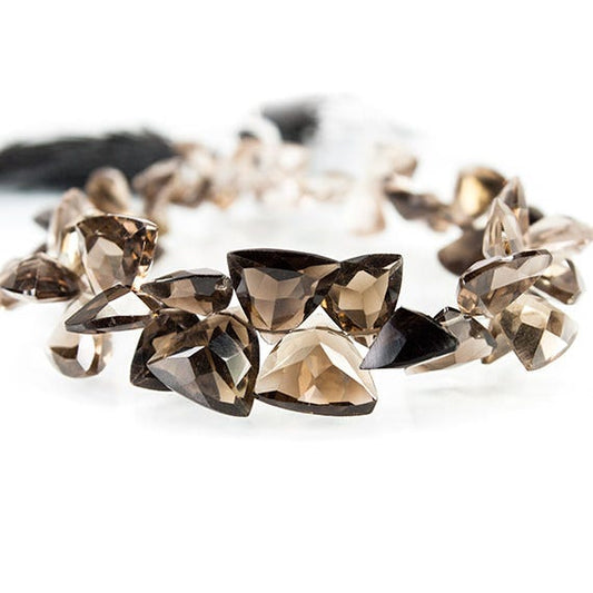 Smoky Quartz Top Drilled Faceted Trillion Beads, 7.5 inch, 7x7x7-12x12x12mm, 54 pieces pieces