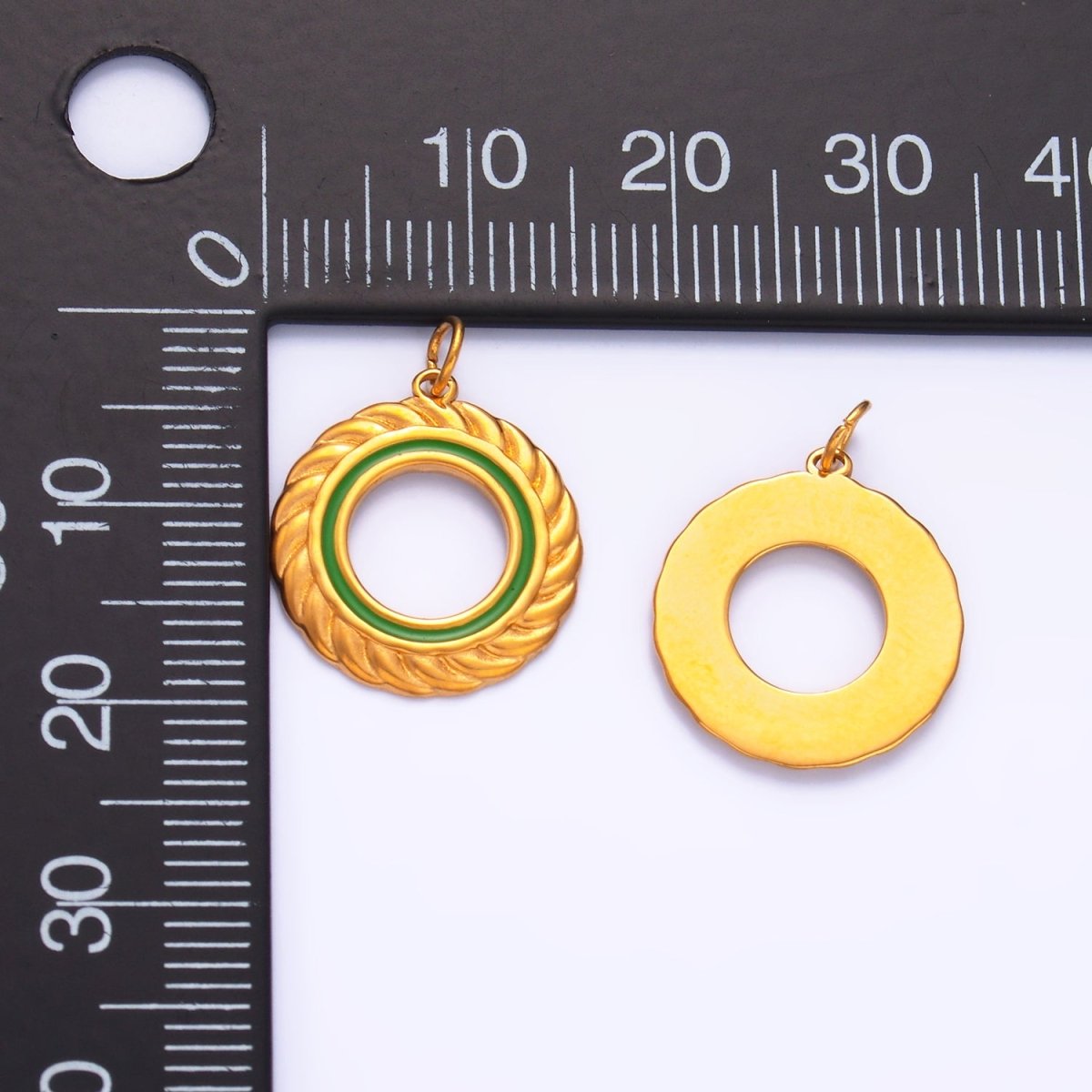 Stainless Steel Black, White, Green, Red Enamel Spiral Open Round Charm | P736 P740