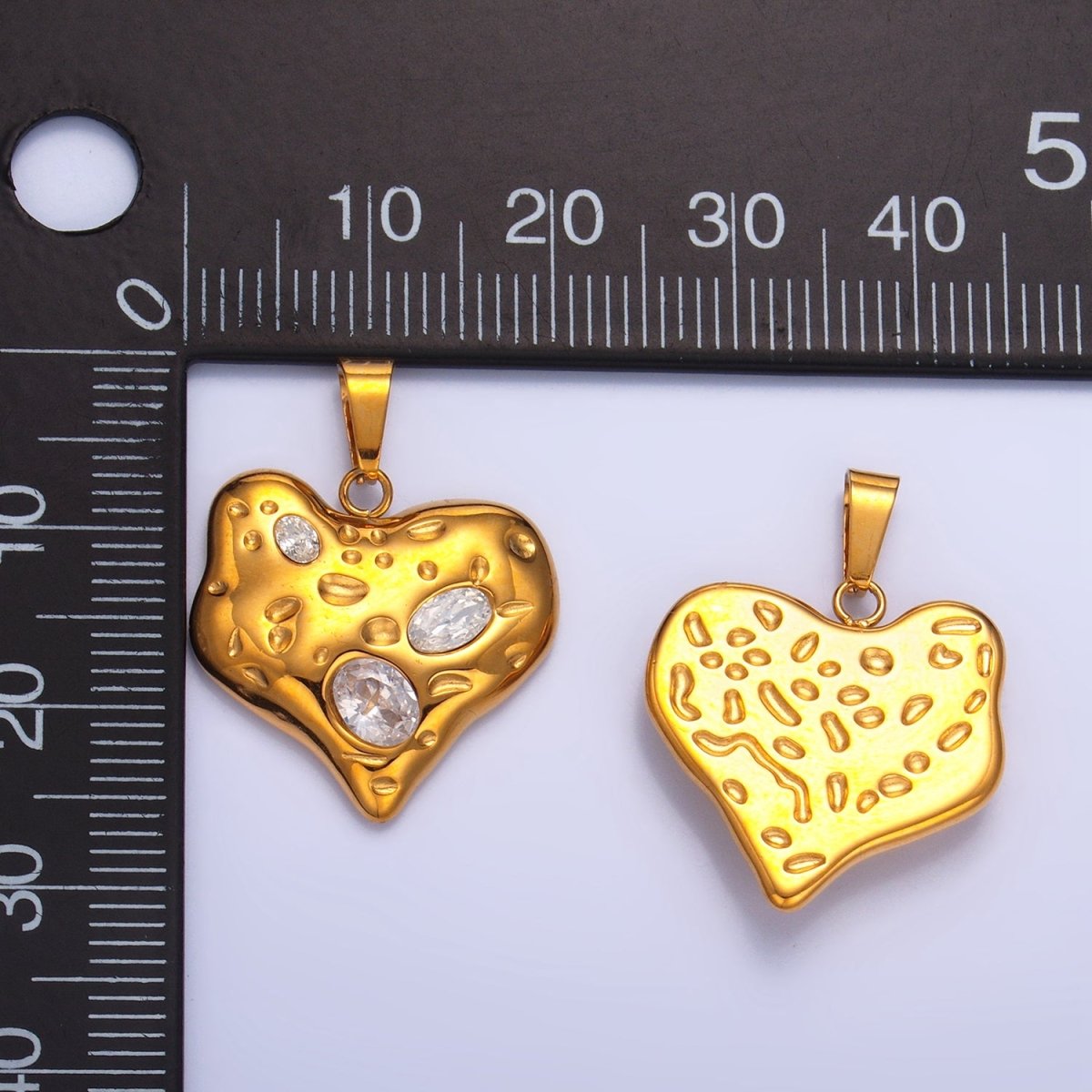 Stainless Steel Clear CZ Hammered Molten Heart Pendant | P1544