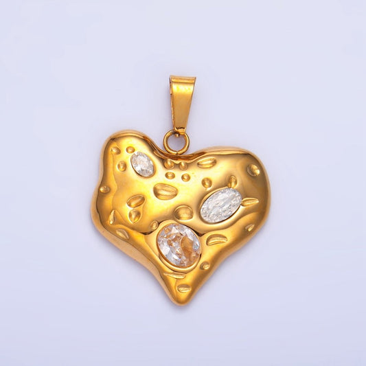 Stainless Steel Clear CZ Hammered Molten Heart Pendant | P1544
