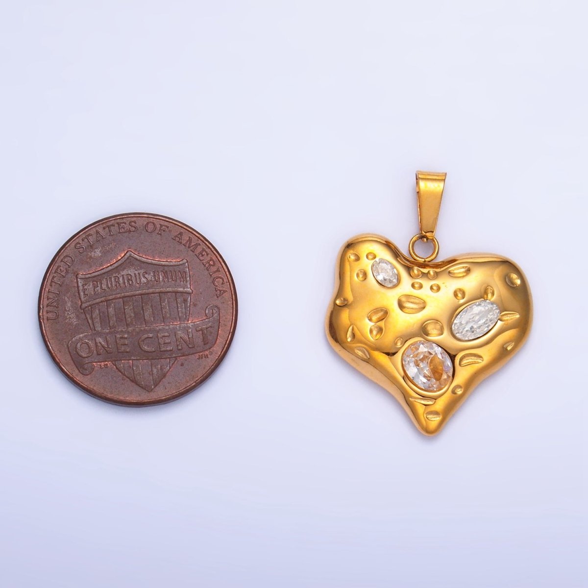 Stainless Steel Clear CZ Hammered Molten Heart Pendant | P1544