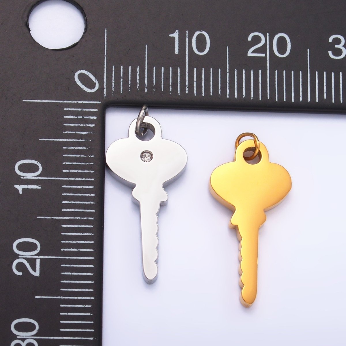 Stainless Steel Clear CZ Vintage Key Charm in Gold & Silver | P849