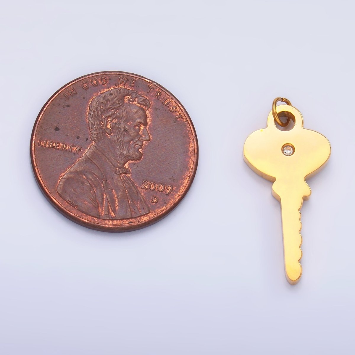 Stainless Steel Clear CZ Vintage Key Charm in Gold & Silver | P849