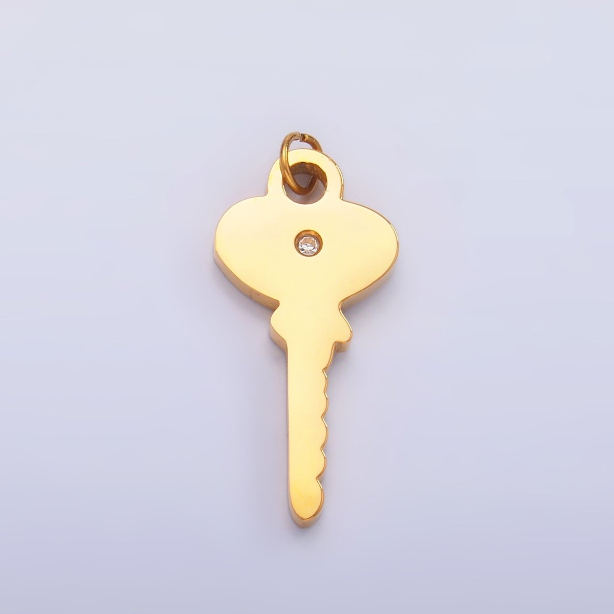 Stainless Steel Clear CZ Vintage Key Charm in Gold & Silver | P849