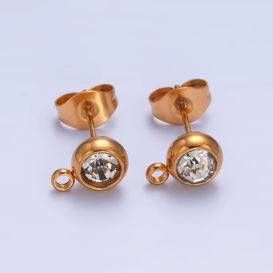 Stainless Steel CZ Bezel Round Drop Stud Earrings Findings | Z1057