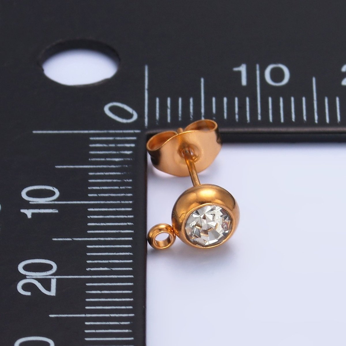 Stainless Steel CZ Bezel Round Drop Stud Earrings Findings | Z1057