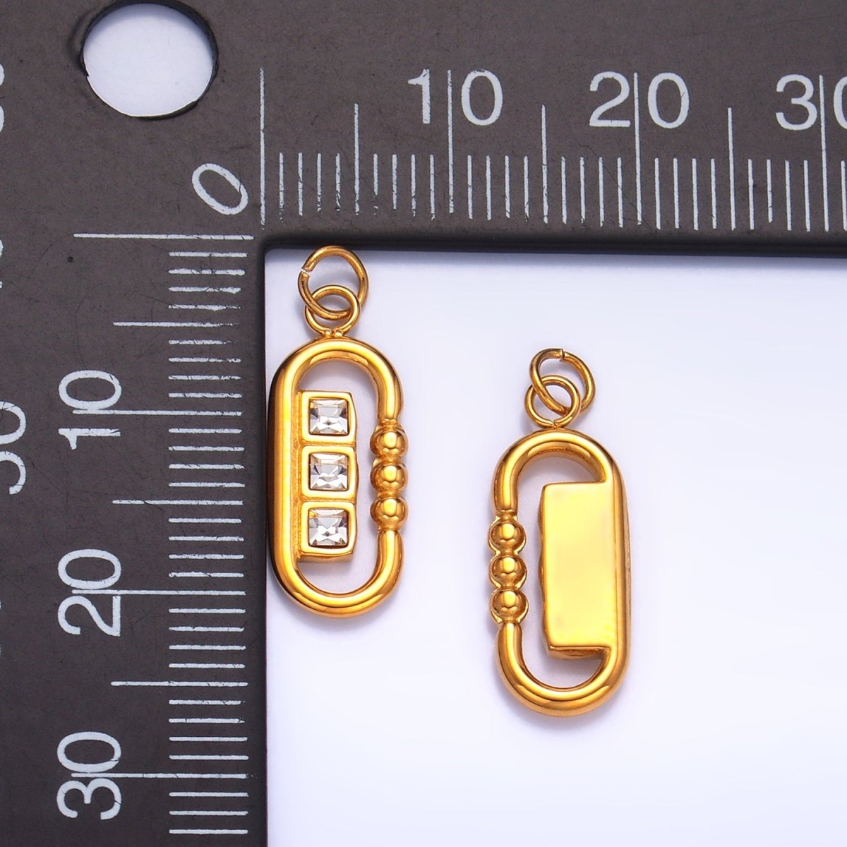 Stainless Steel CZ Square Bubble Dotted Open Oblong Charm | P1270