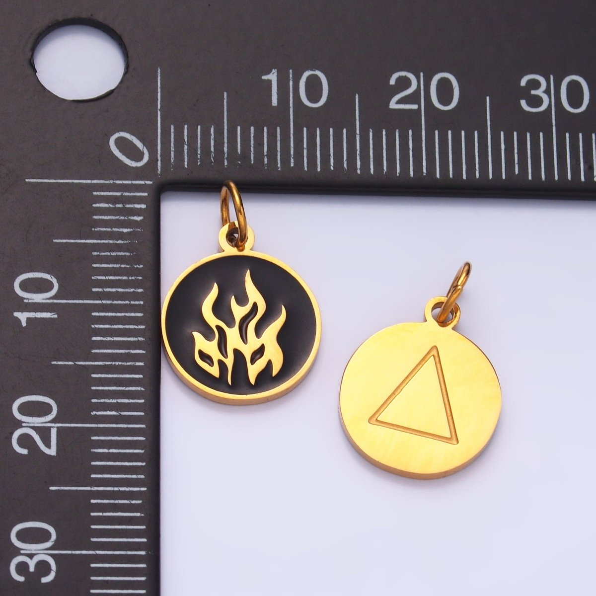 Stainless Steel Fire Flame Black Enamel Charm | P724