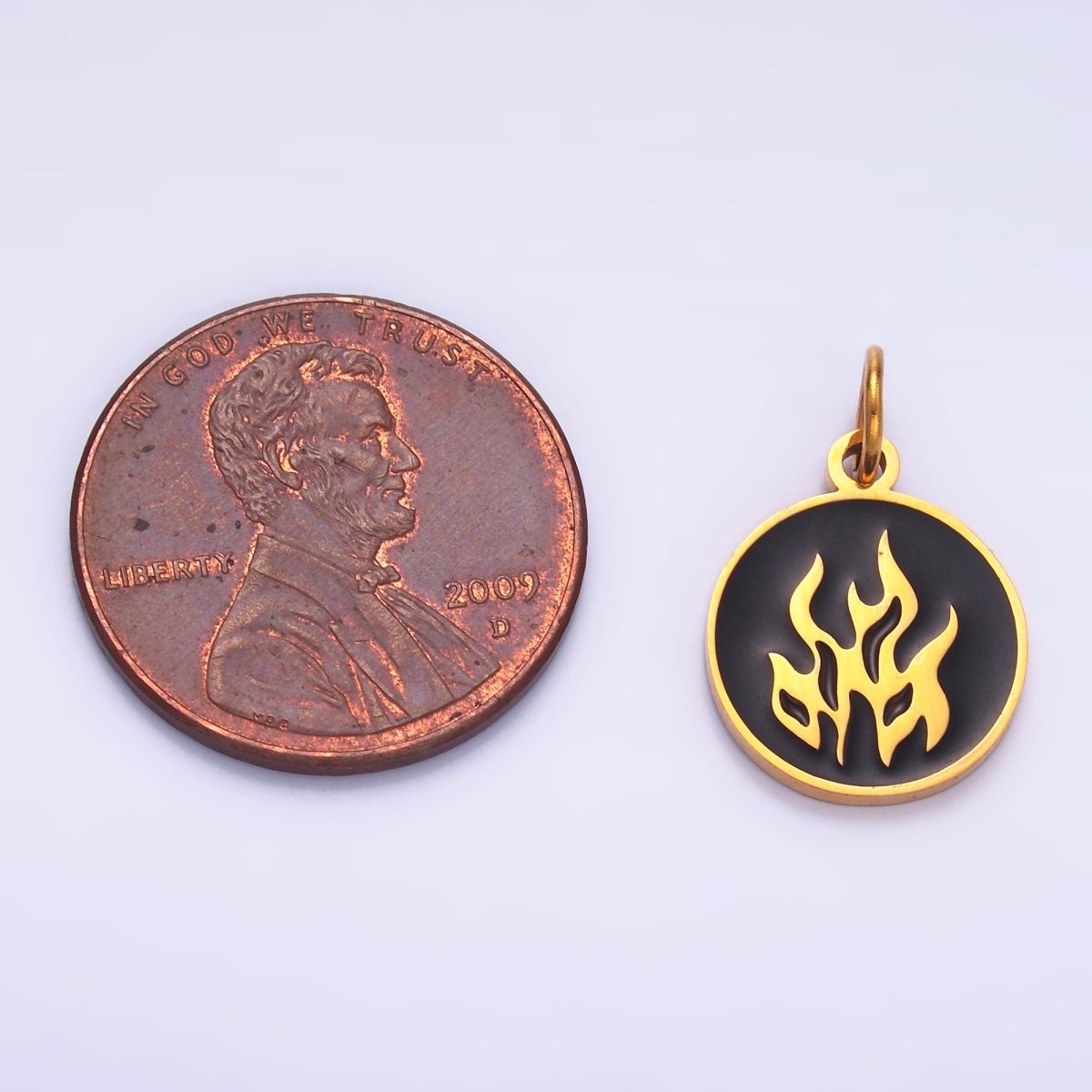 Stainless Steel Fire Flame Black Enamel Charm | P724