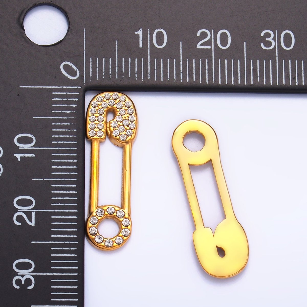 Stainless Steel Micro Paved CZ Safety Pin Charm | P1387