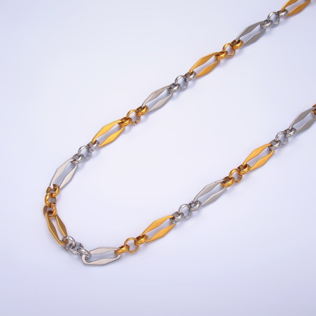 Stainless Steel Mixed Metal Geometric Edged Paperclip Rolo Unfinished Chain by Yard | Roll-1542