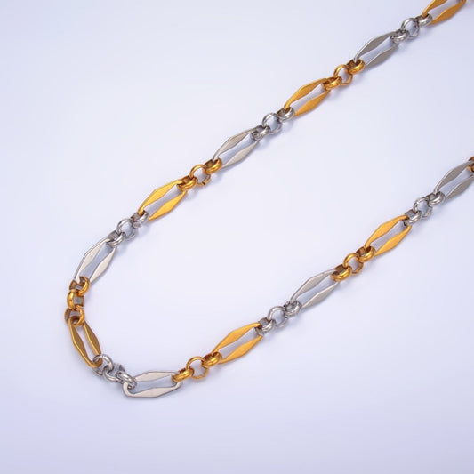 Stainless Steel Mixed Metal Geometric Edged Paperclip Rolo Unfinished Chain by Yard | Roll-1542