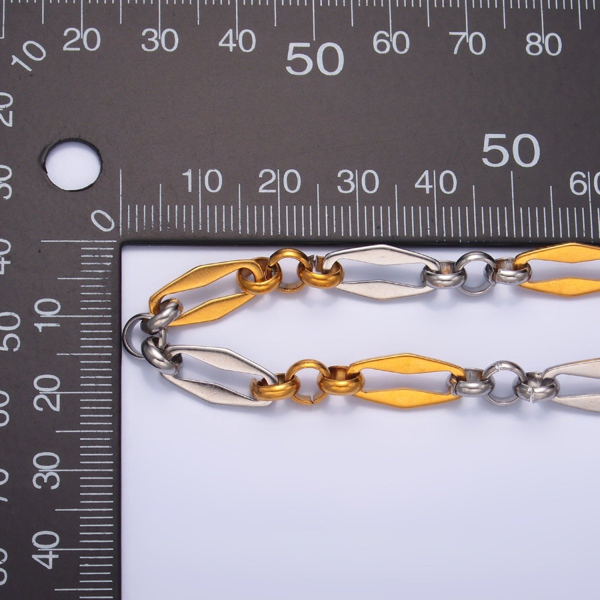 Stainless Steel Mixed Metal Geometric Edged Paperclip Rolo Unfinished Chain by Yard | Roll-1542