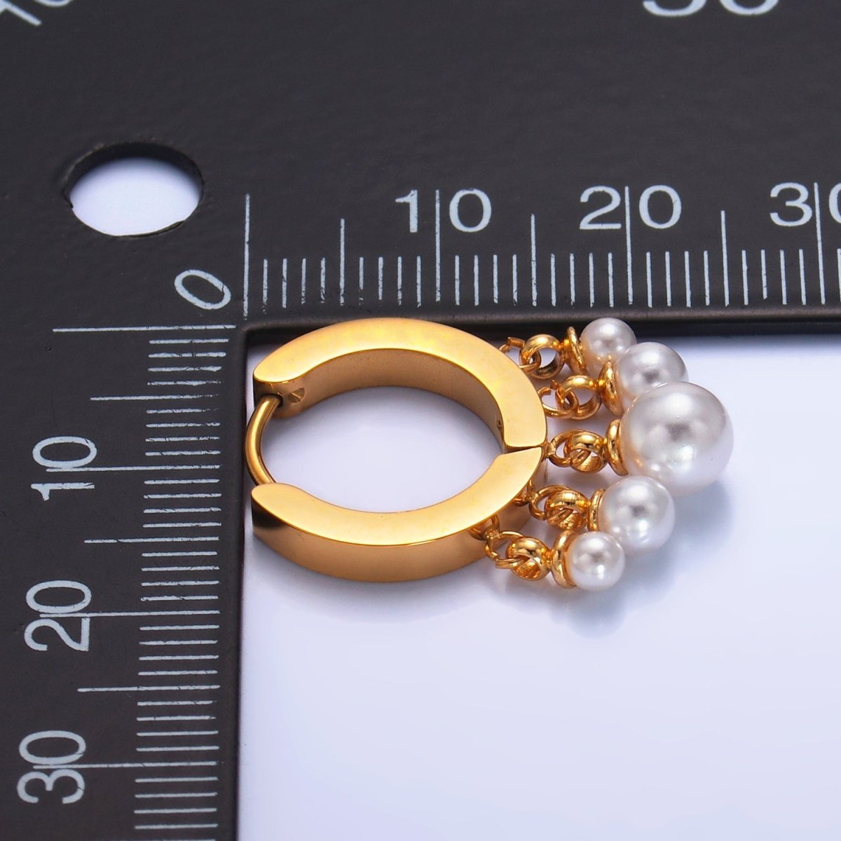 Stainless Steel Shell Pearl Drop Huggie Earrings | T118
