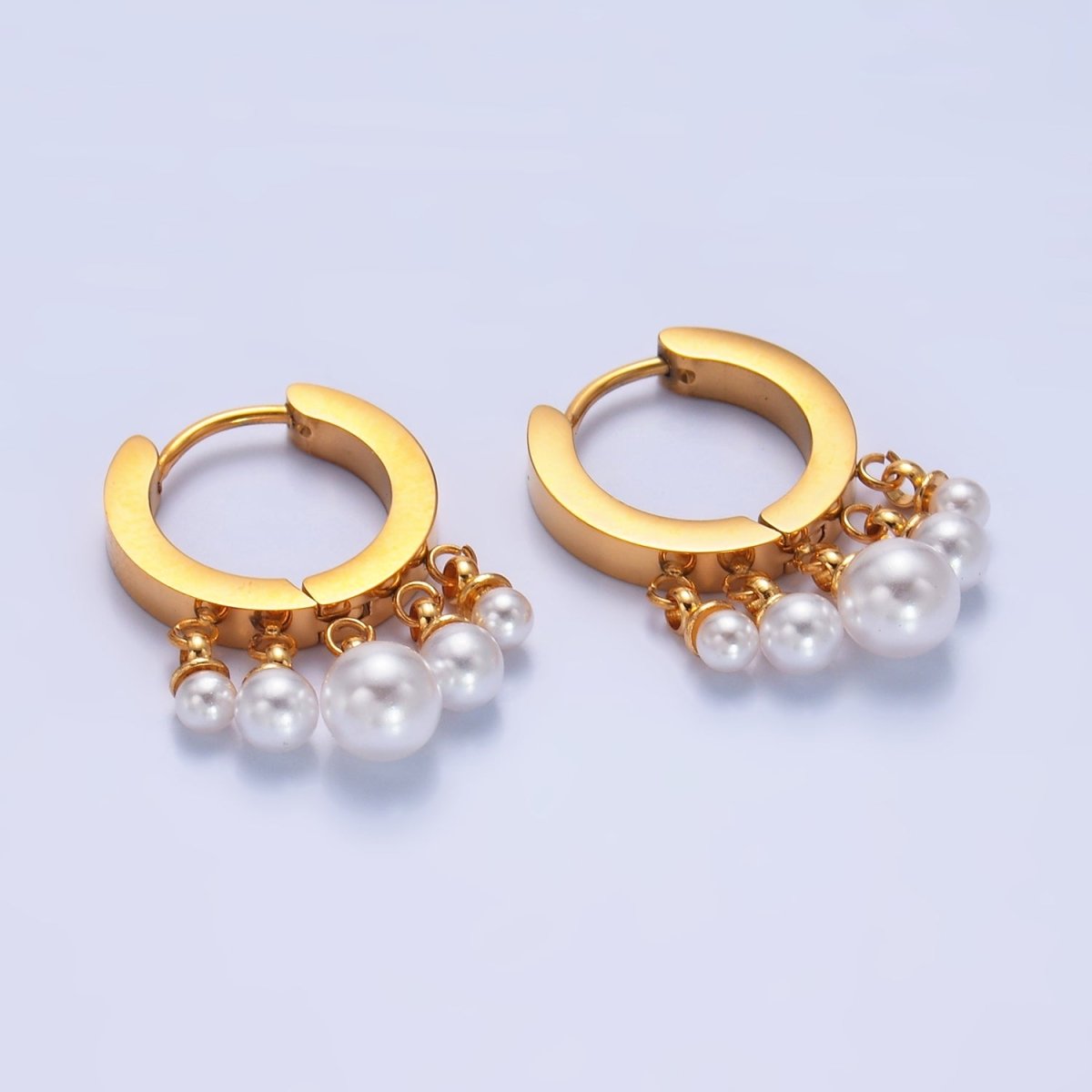 Stainless Steel Shell Pearl Drop Huggie Earrings | T118