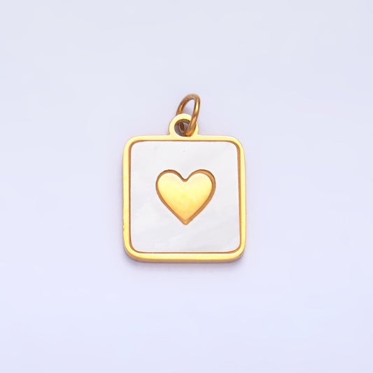 Stainless Steel Shell Pearl Heart Square Charm | P643