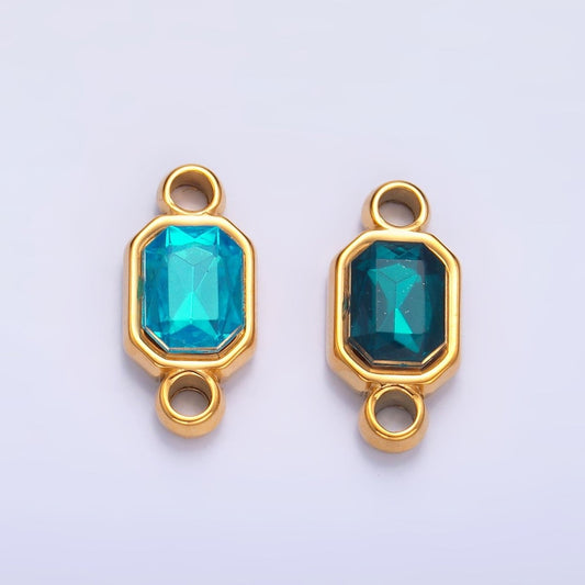 Stainless Steel Teal, Blue Baguette CZ Edged Connector | F926 F935