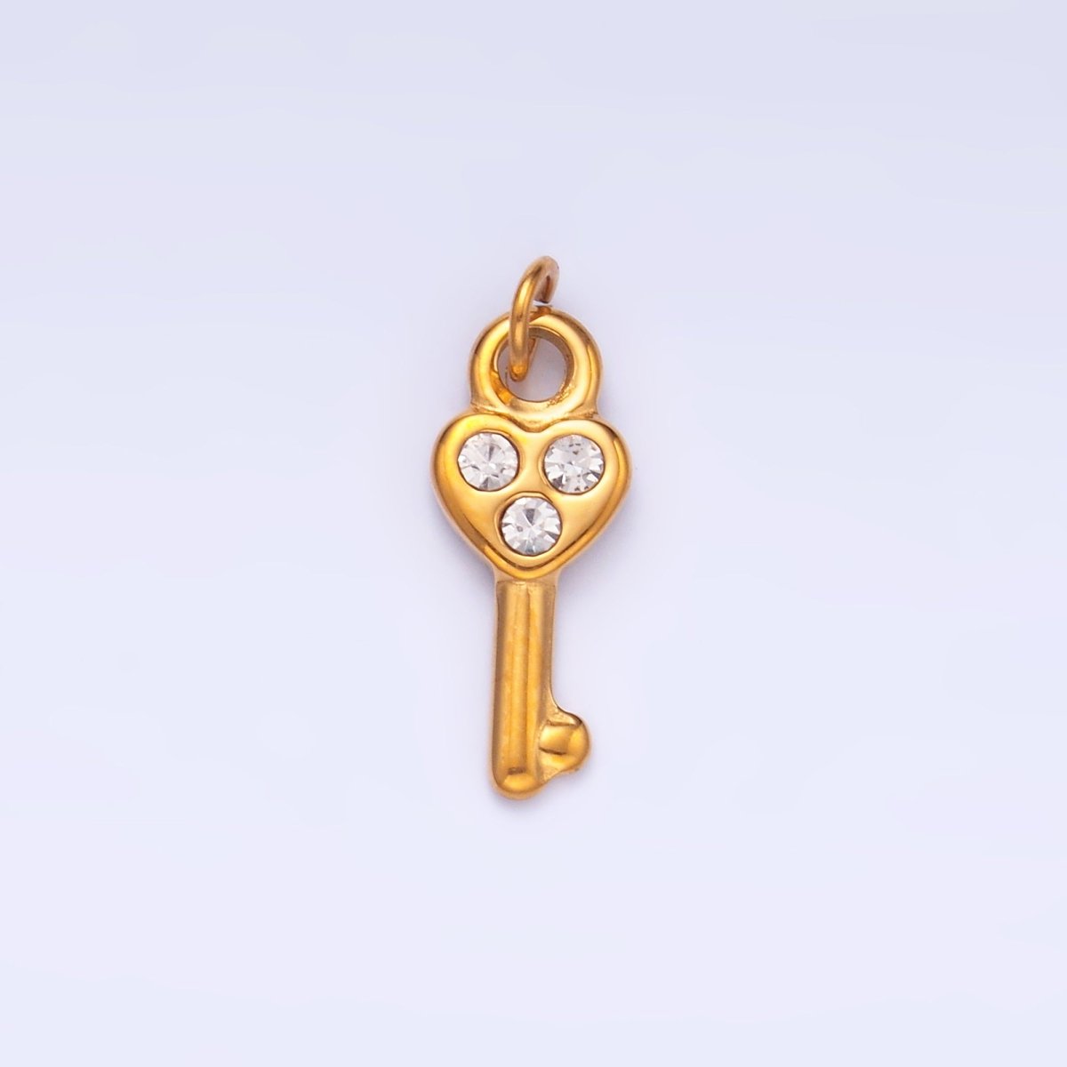 Stainless Steel Triple CZ Heart Key Mini Charm | P1221