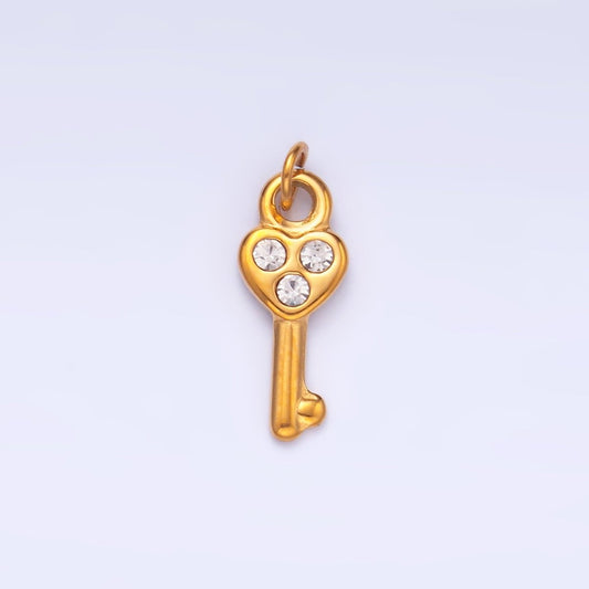 Stainless Steel Triple CZ Heart Key Mini Charm | P1221