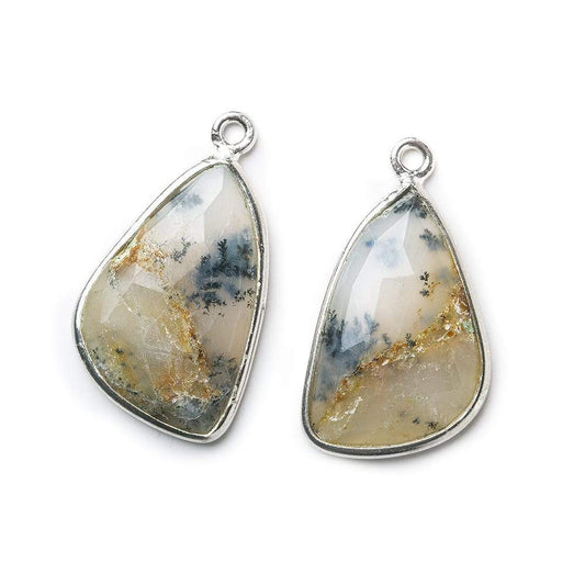 Sterling Silver Bezel Dendritic Opal Freeform Shape Set of 2 Pendants 27x13mm