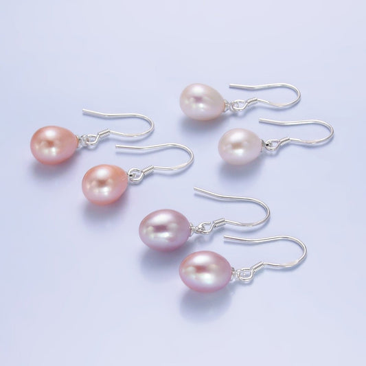 Sterling Silver Hook Earring w/ White, Pink, Purple Pearl Attachment | T003-005