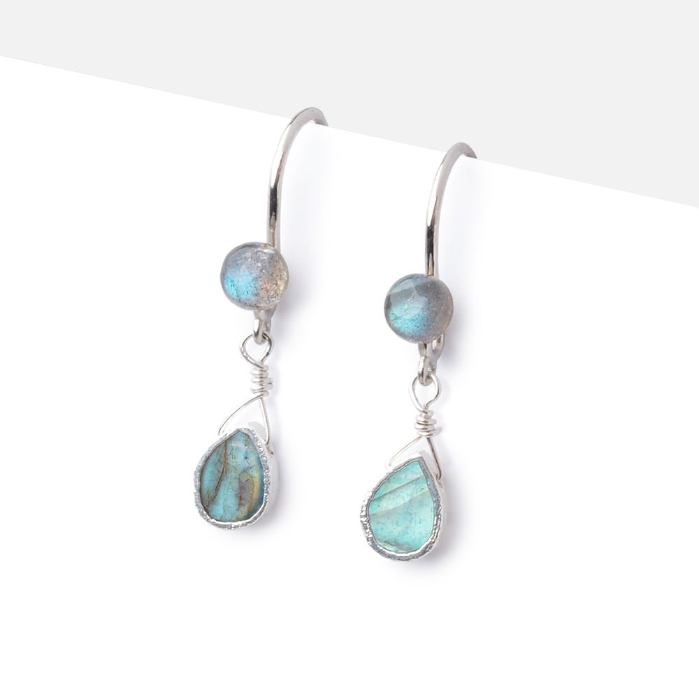 Sterling Silver Labradorite Cabochon Earwire Set of 2 pieces