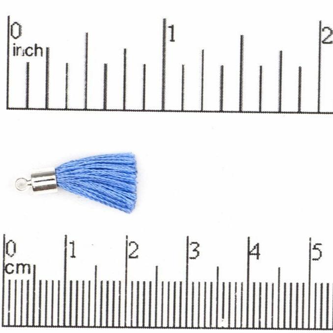 17mm-20mm Small Silk Tassel with Silver Cap - Sold by the Piece - 1mm Loop - Available in Multiple Colors