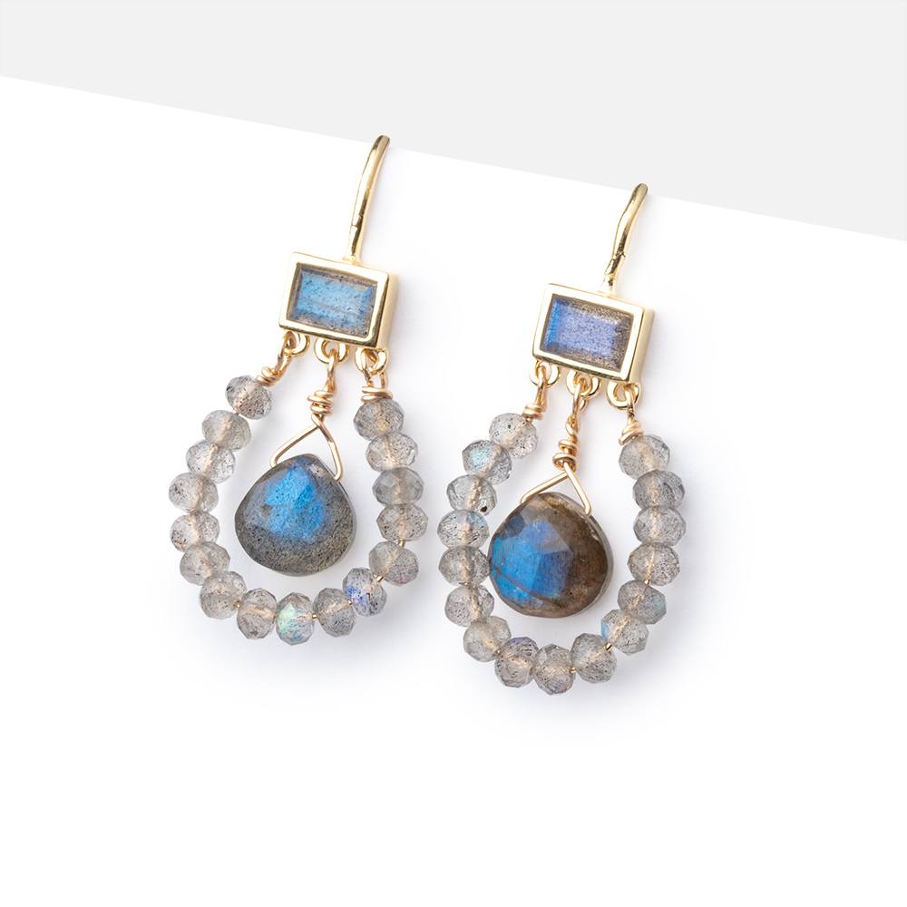 Vermeil Labradorite Baguette 3 ring Earwire Set of 2 pieces
